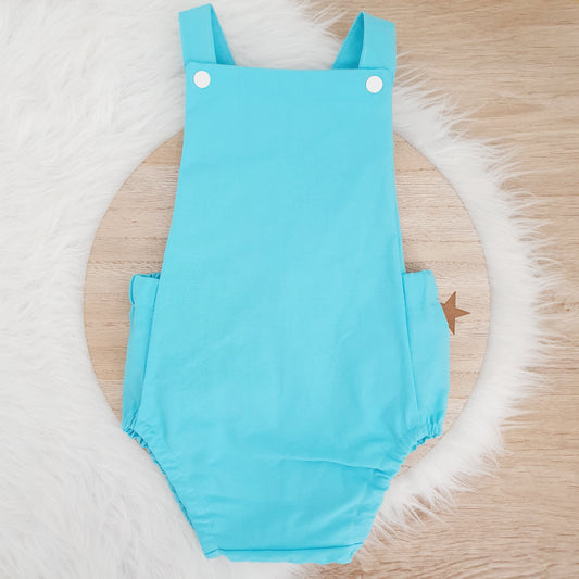 AQUA BLUE Baby Romper, Handmade Baby Clothing, Size 0 - 1st Birthday Clothing / Cake Smash Outfit - AQUA, 9 - 12 months