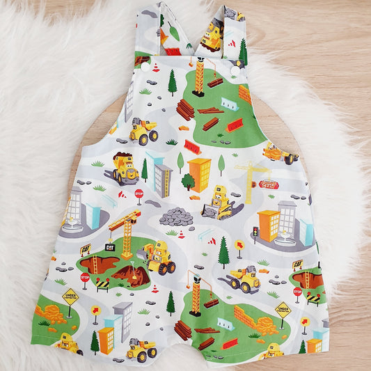 CAT CONSTRUCTION print Overalls, Baby / Toddler Overalls, Short Leg Romper, Size 2