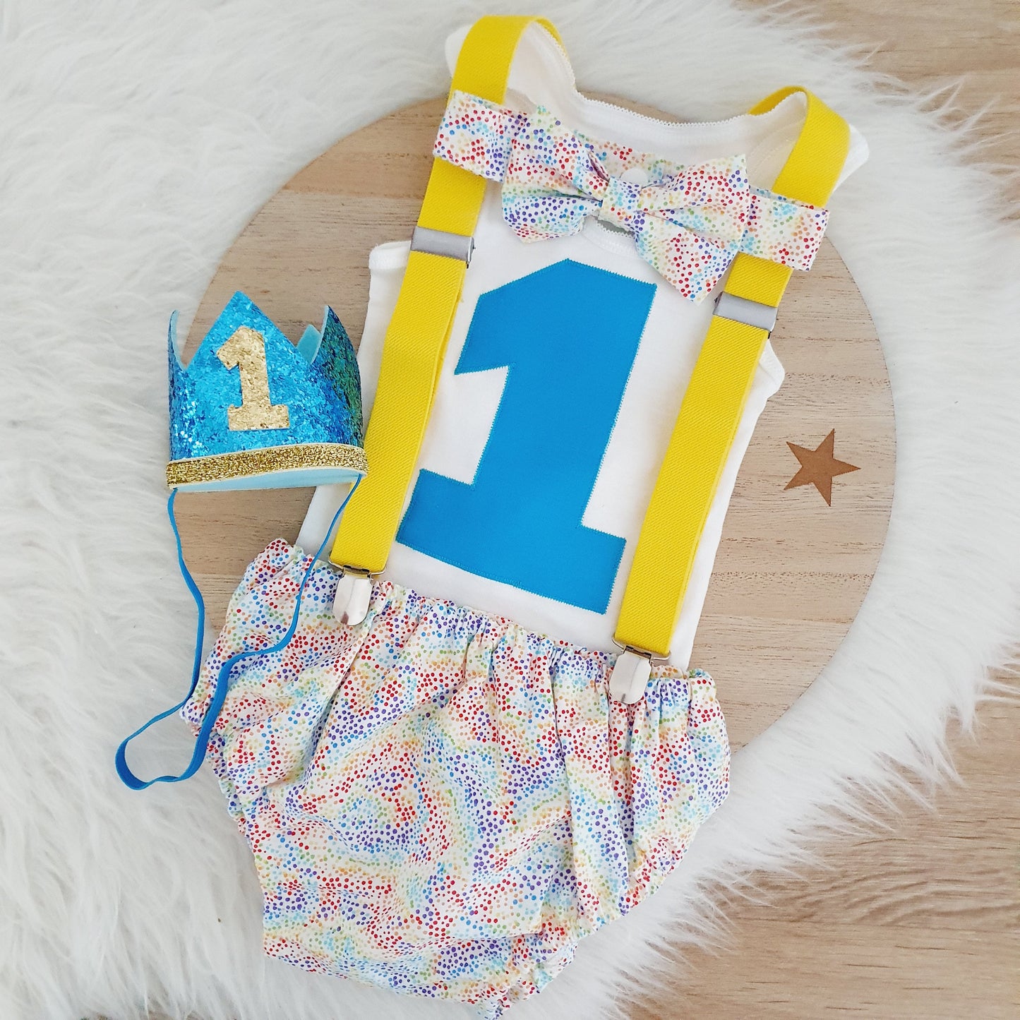 COLOURFUL print Boys 1st Birthday Outfit, Size 0