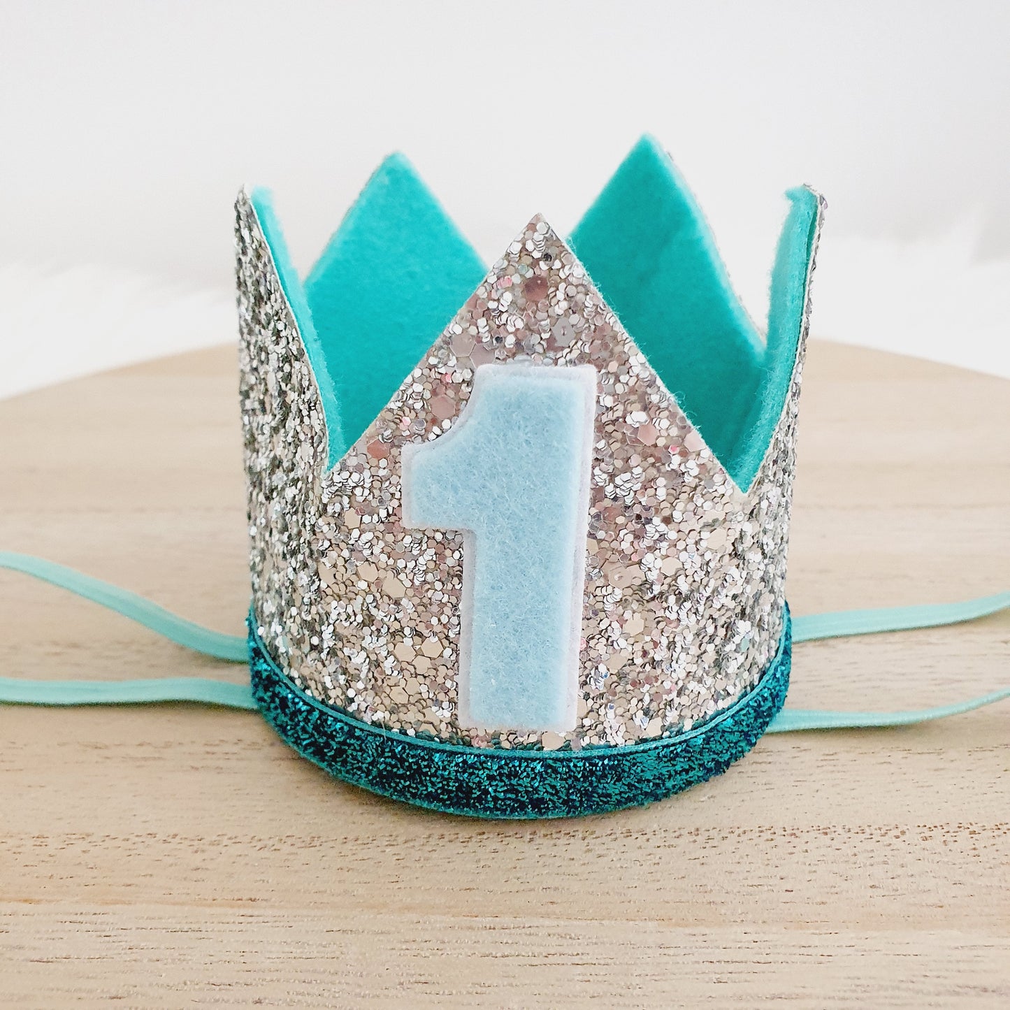 1st Birthday Crown / Party Hat / Headband - BLUE TEAL SILVER