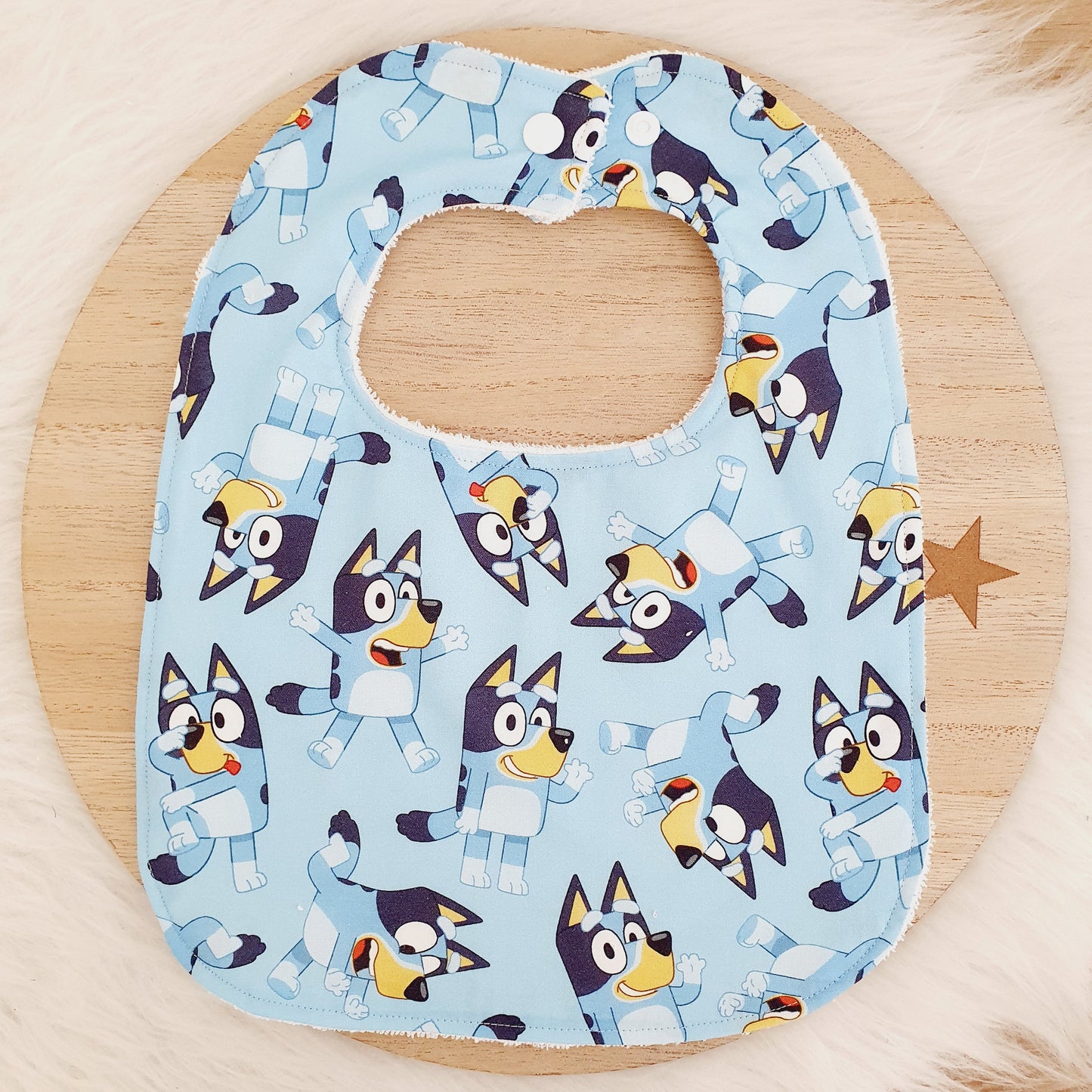 BLUE DOG print Feeding Bib - Organic Bamboo Backed, Ultra Absorbent Bib