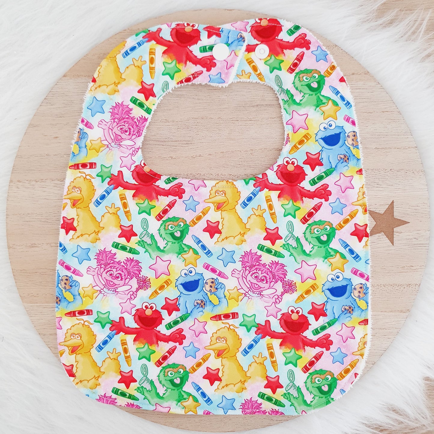 SESAME STREET print Feeding Bib - Organic Bamboo Backed, Ultra Absorbent Bib