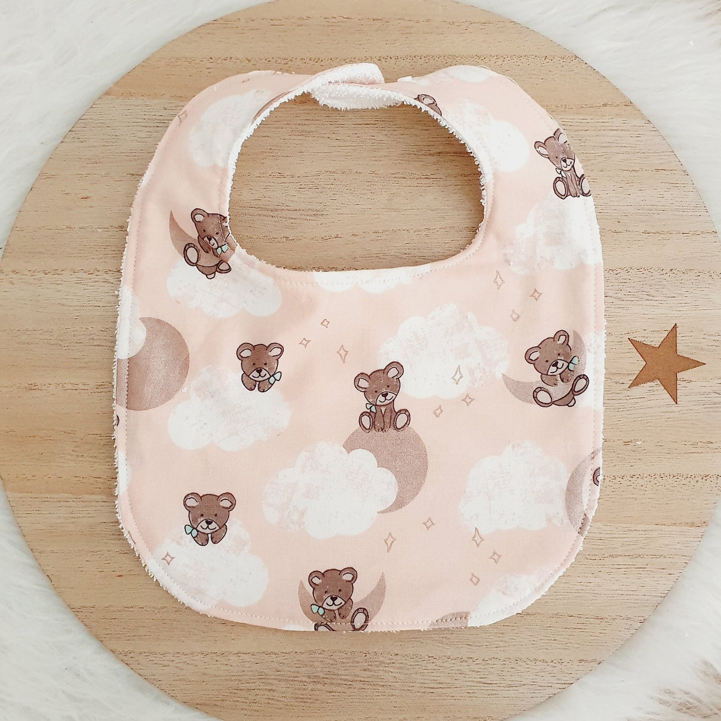 BEARS ON ROSE GOLD Small Feeding Bib - Organic Bamboo Backed, Ultra Absorbent Bib