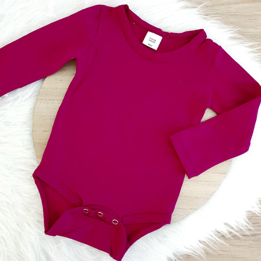 Berry Pink Long Sleeve Basic Bodysuit, Size 0