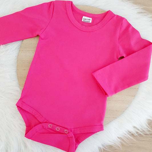 Dark Pink Long Sleeve Basic Bodysuit, Size 1