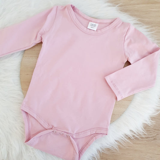 Dusty Pink Long Sleeve Basic Bodysuit, Size 1