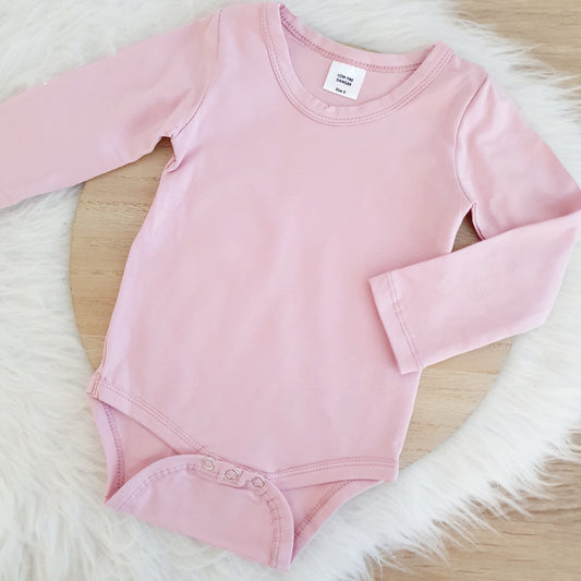 Dusty Pink Long Sleeve Basic Bodysuit, Size 0