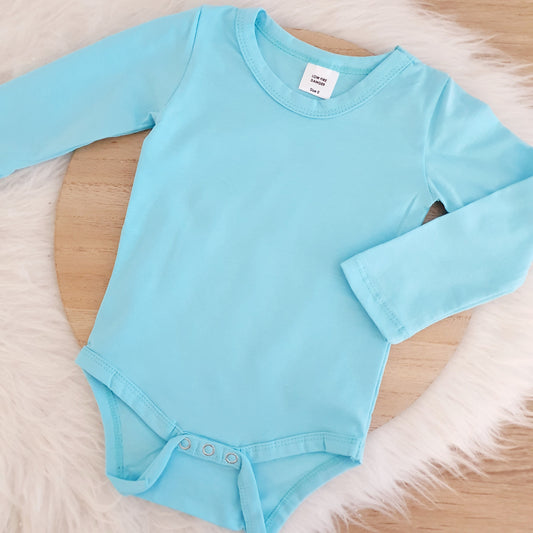 Sky Blue Long Sleeve Basic Bodysuit, Size 0