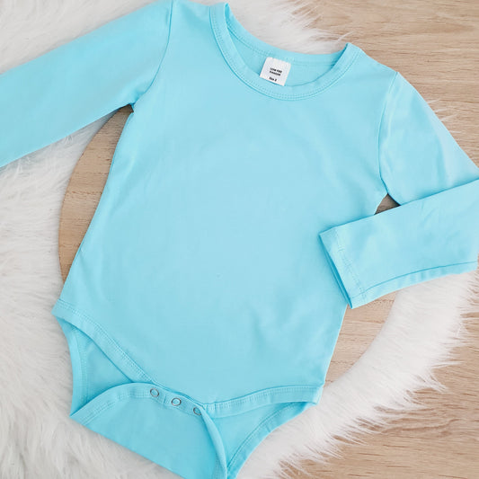 Blue Long Sleeve Basic Bodysuit, Size 2