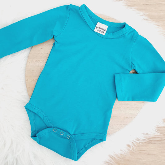 Turquoise Teal Long Sleeve Basic Bodysuit, Size 2