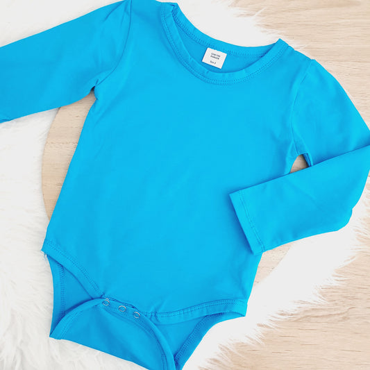 Ocean Blue Long Sleeve Basic Bodysuit, Size 2