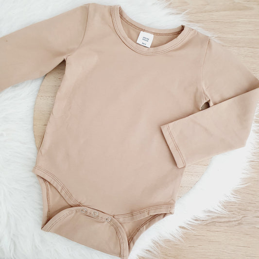 Tan Long Sleeve Basic Bodysuit, Size 2