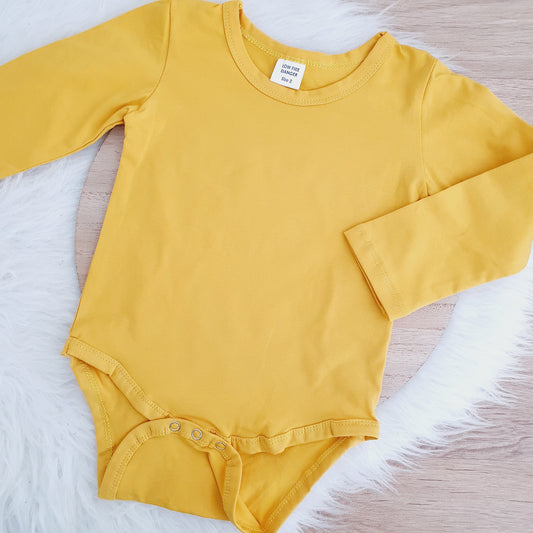 Mustard Long Sleeve Basic Bodysuit, Size 2