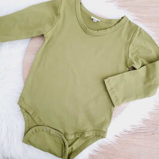 Olive Green Long Sleeve Basic Bodysuit, Size 2