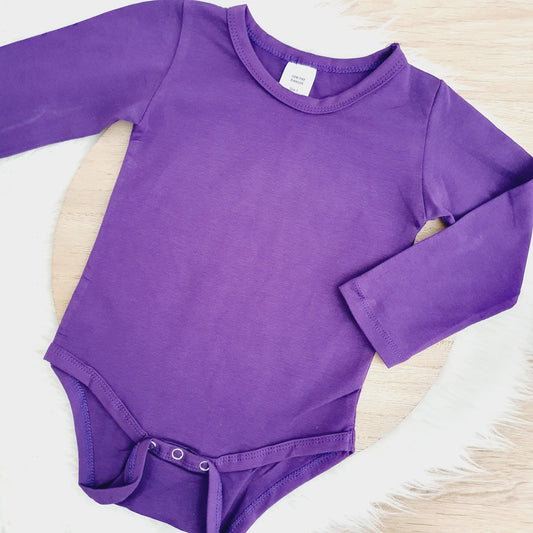 Dark Purple Long Sleeve Basic Bodysuit, Size 1