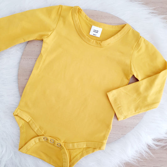 Mustard Long Sleeve Basic Bodysuit, Size 0