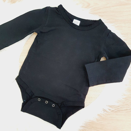 Black Long Sleeve Basic Bodysuit, Size 1