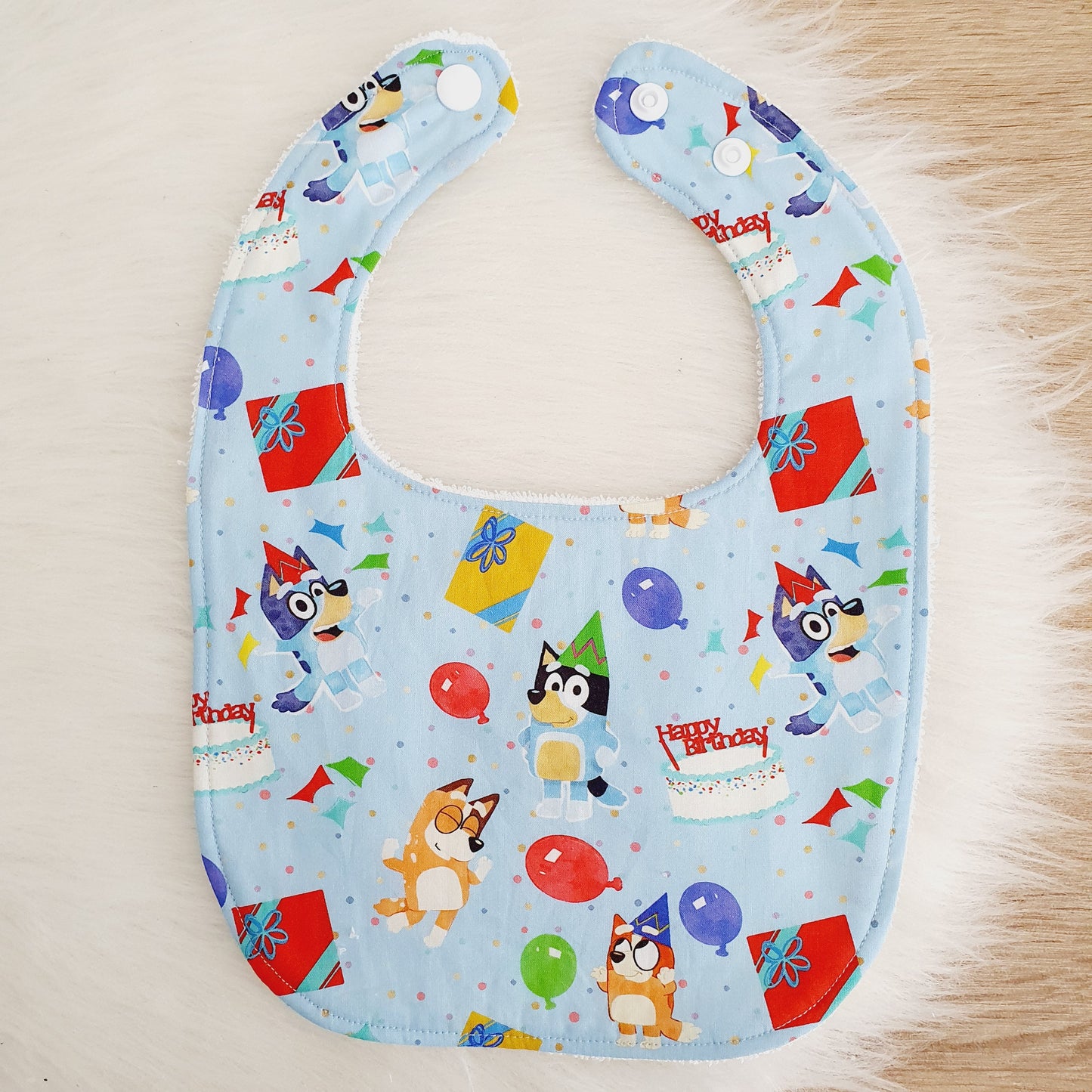 BLUE DOG print Small Feeding Bib - Organic Bamboo Backed, Ultra Absorbent Bib