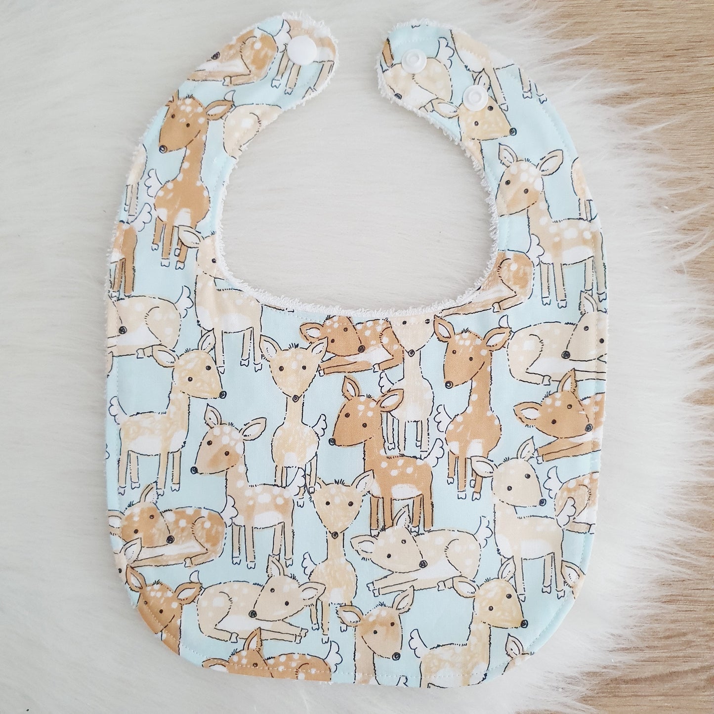 FAWN print Small Feeding Bib - Organic Bamboo Backed, Ultra Absorbent Bib