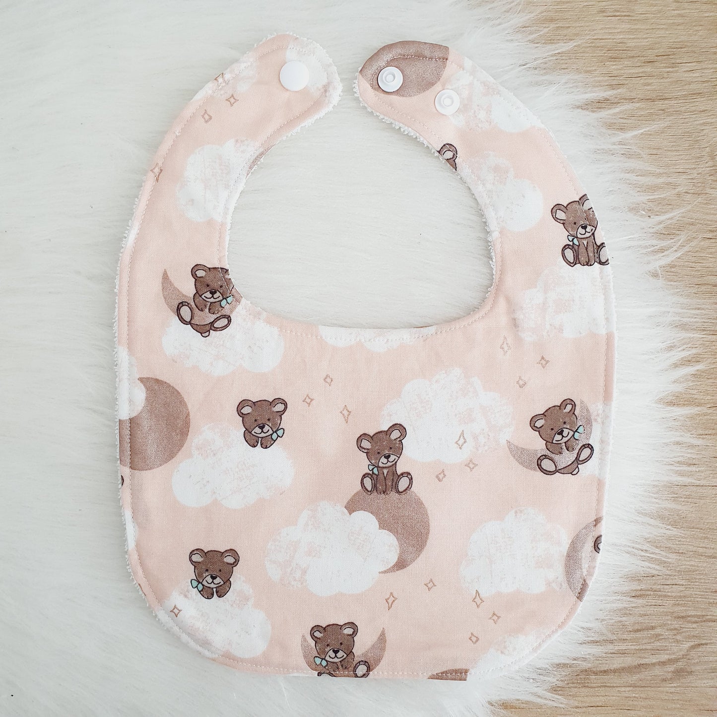 BEARS ON ROSE GOLD Small Feeding Bib - Organic Bamboo Backed, Ultra Absorbent Bib