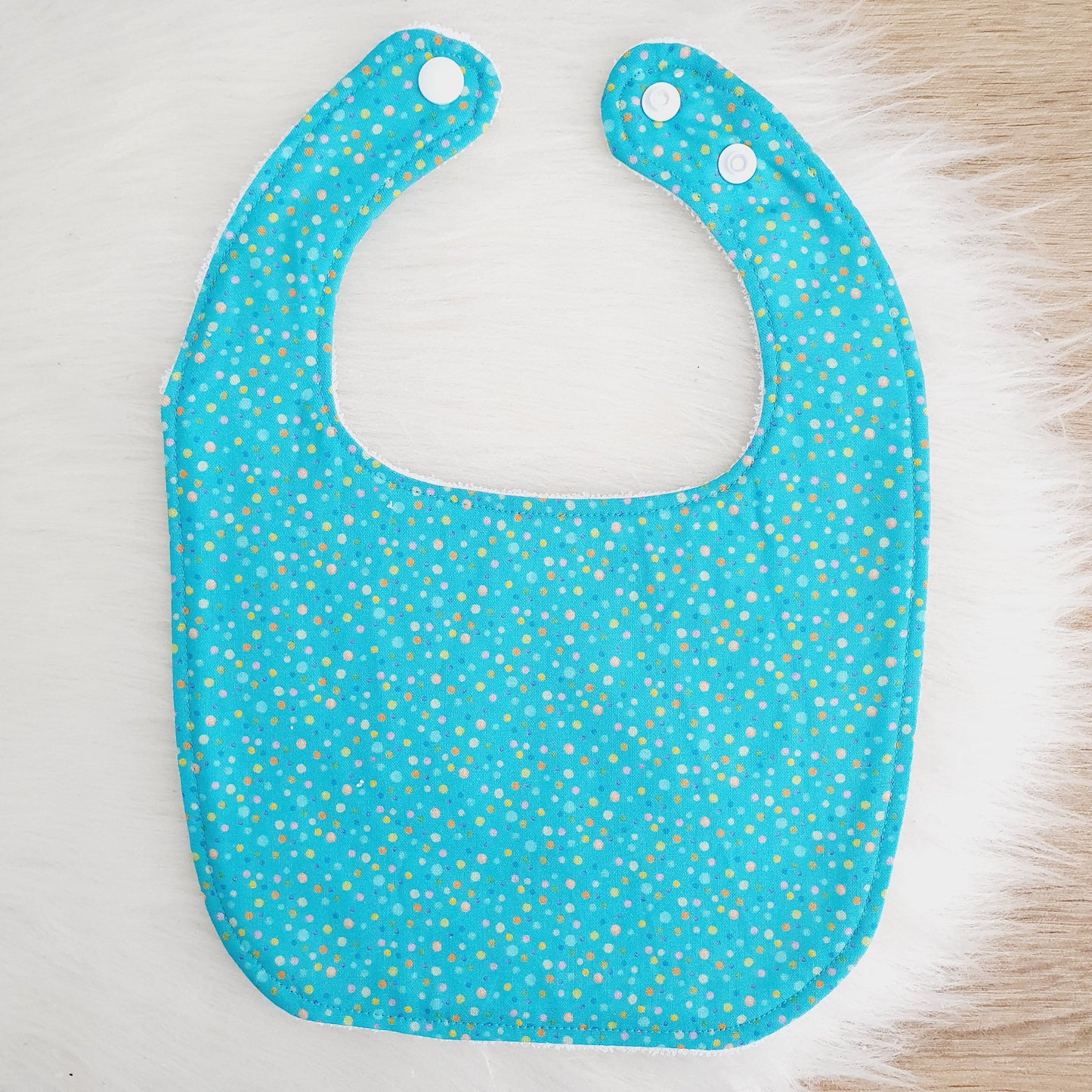 COLOURFUL DOTS Small Feeding Bib - Organic Bamboo Backed, Ultra Absorbent Bib