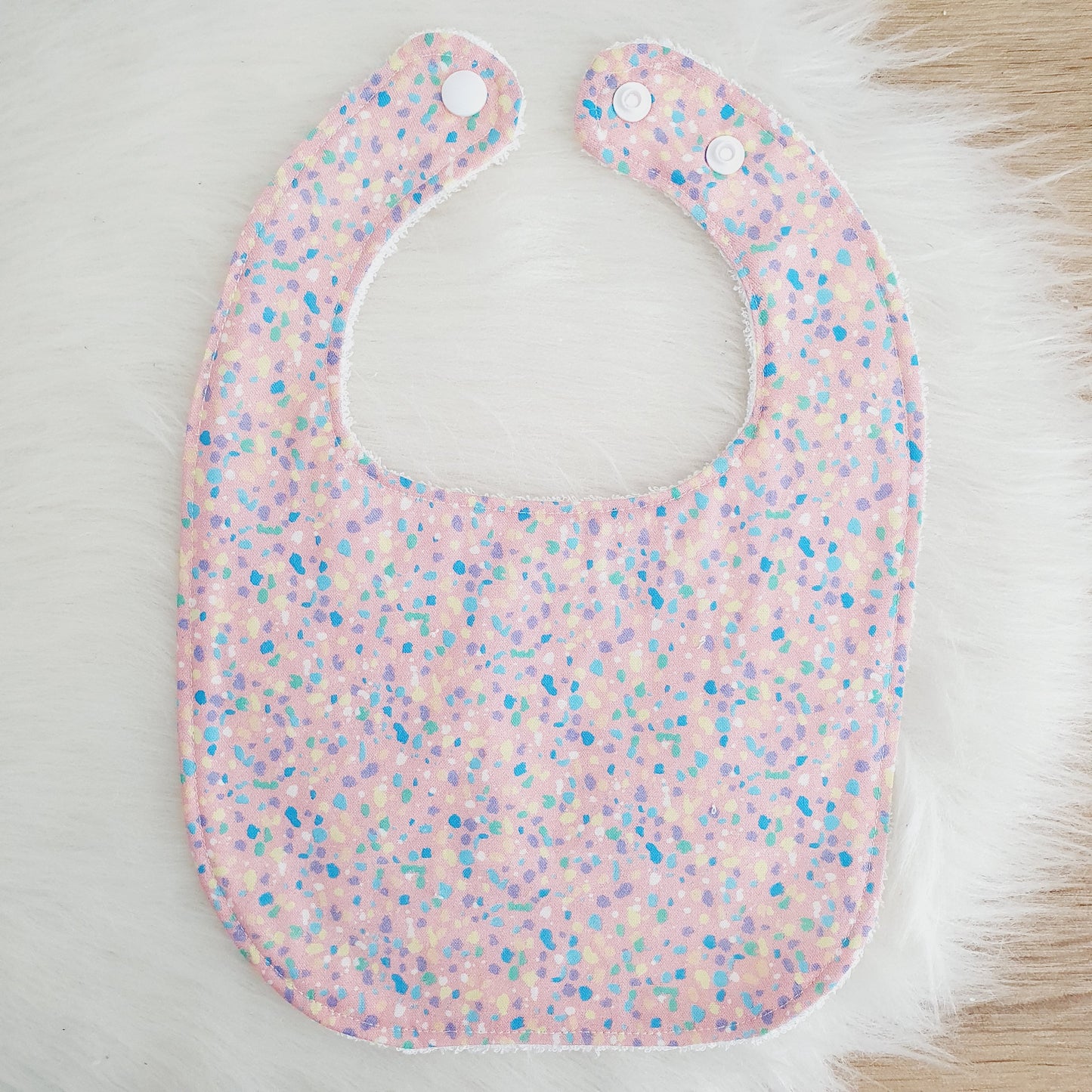 PINK SPECKLE Small Feeding Bib - Organic Bamboo Backed, Ultra Absorbent Bib