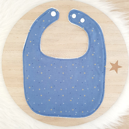 BLUE SPARKLER Small Feeding Bib - Organic Bamboo Backed, Ultra Absorbent Bib