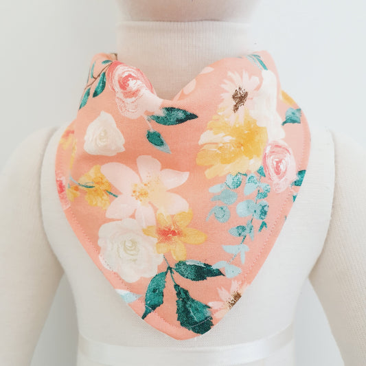 FLORAL ON PEACH Bandana Dribble Bib - Bamboo Backed Ultra Absorbent Bib