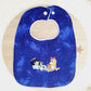 BLUE DOG print Feeding Bib - Organic Bamboo Backed, Ultra Absorbent Bib