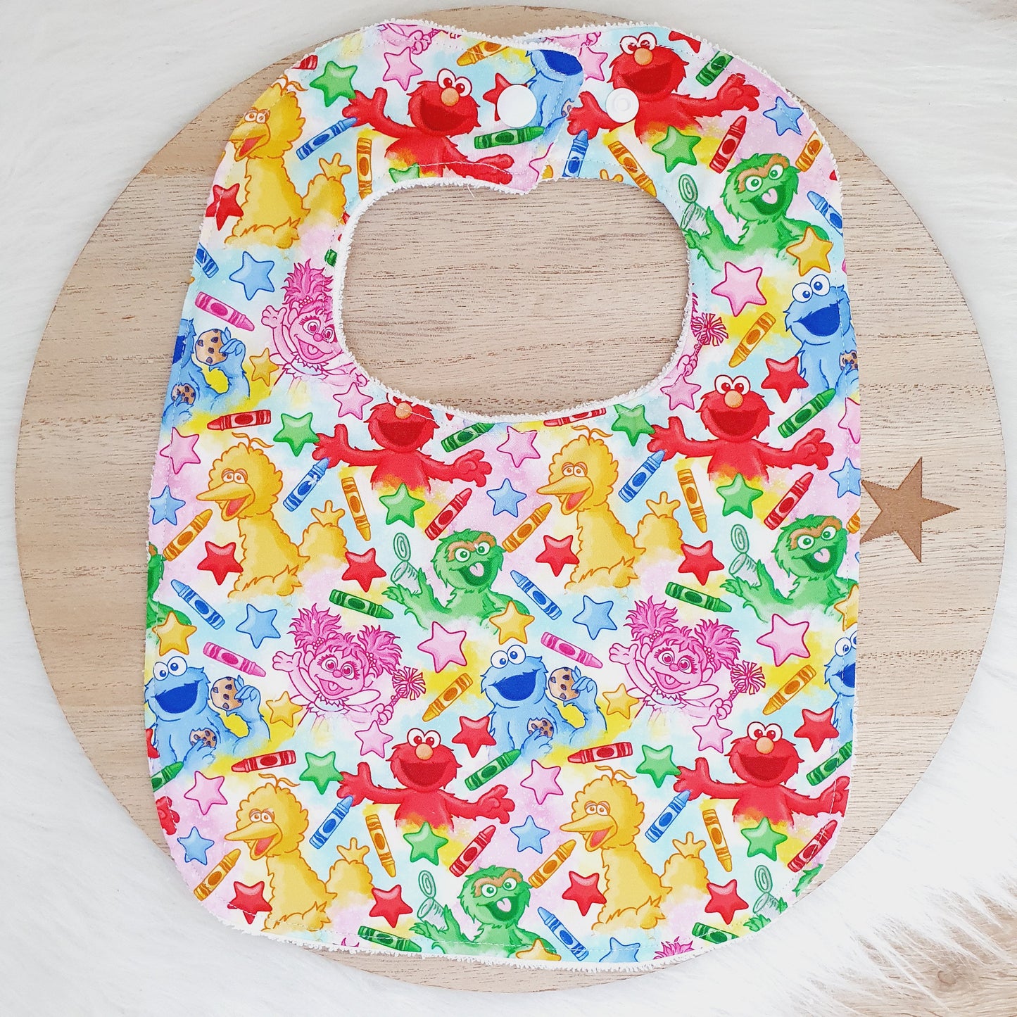 SESAME ST print Feeding Bib - Organic Bamboo Backed, Ultra Absorbent Bib