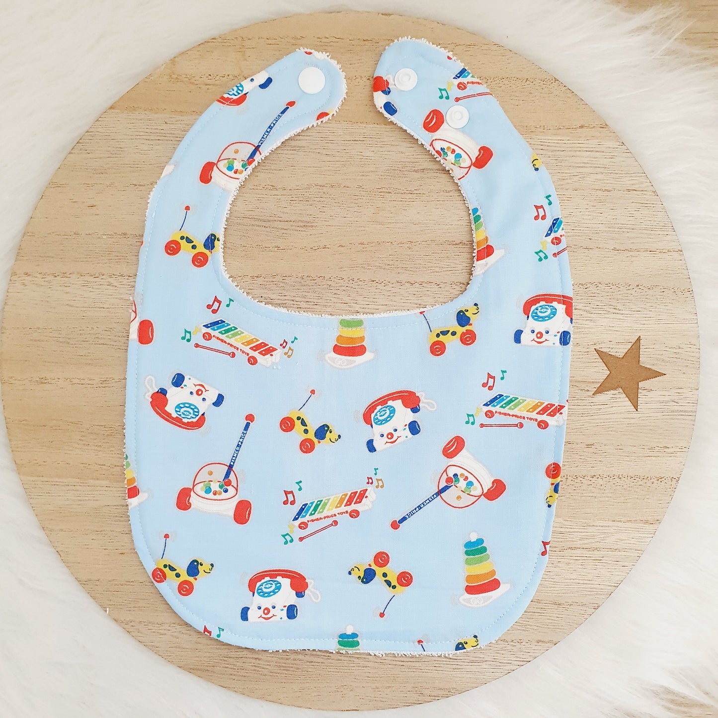 TOYS print Small Feeding Bib - Organic Bamboo Backed, Ultra Absorbent Bib