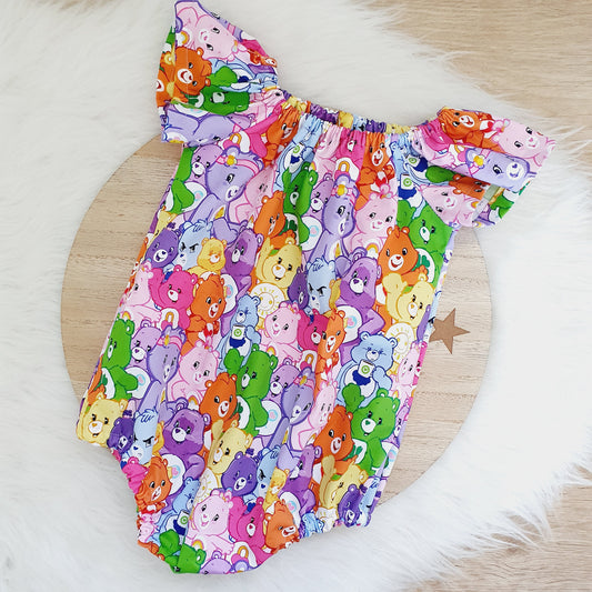 CARE BEARS print Baby Girl Playsuit, Size 0, 1st Birthday / Cake Smash Outfit