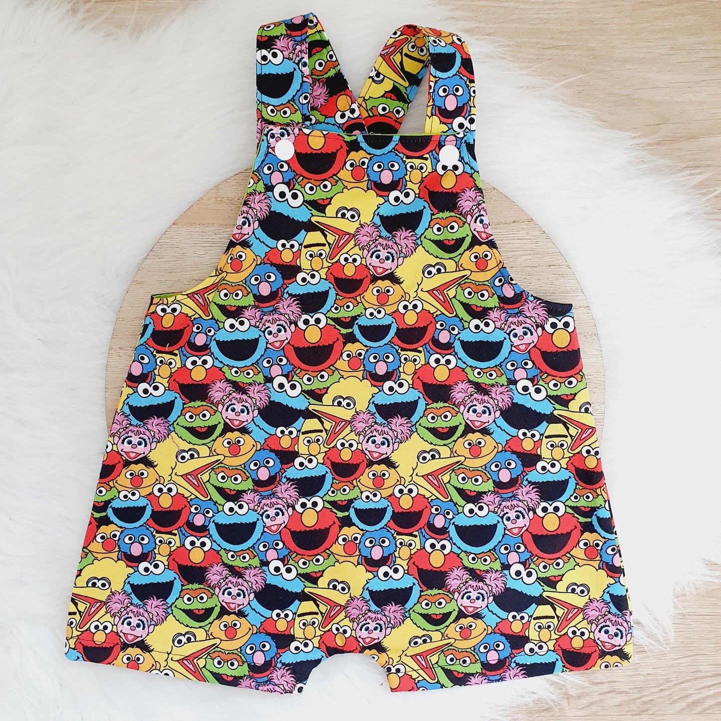 SESAME STREET print Overalls, Baby Overalls, Short Leg Romper, Size 1