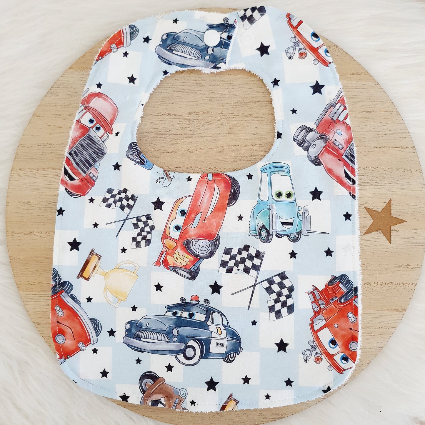 CARS print Feeding Bib - Organic Bamboo Backed, Ultra Absorbent Bib