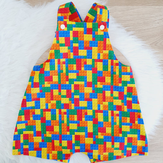 BLOCKS print Overalls, Baby / Toddler Overalls, Short Leg Romper, Size 2