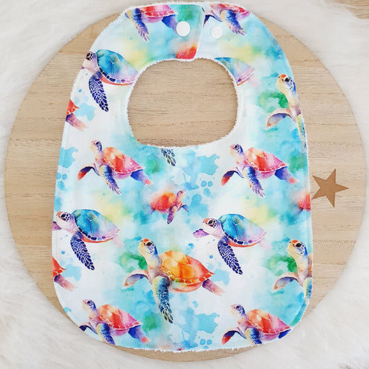 TURTLES print Feeding Bib - Organic Bamboo Backed, Ultra Absorbent Bib