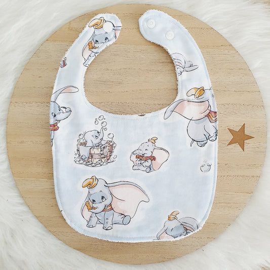 DUMBO print Small Feeding Bib - Organic Bamboo Backed, Ultra Absorbent Bib