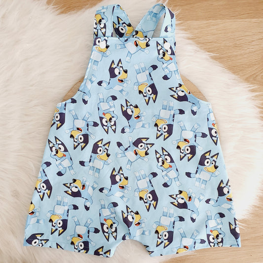 BLUE DOG print Overalls, Baby / Toddler Overalls, Short Leg Romper, Size 2