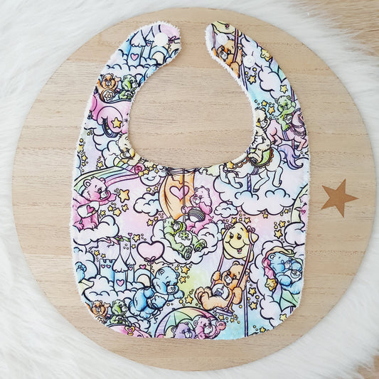 CARE BEARS print Small Feeding Bib - Organic Bamboo Backed, Ultra Absorbent Bib