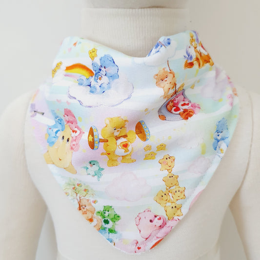 Bandana Dribble Bib - Bamboo Backed Ultra Absorbent Bib - CARE BEARS print