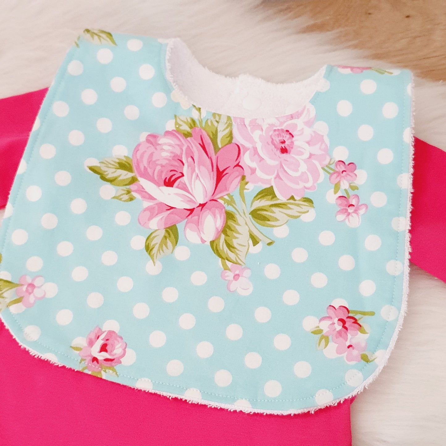 Bib, Handmade Baby Bib, Large Feeding Bib - Roses