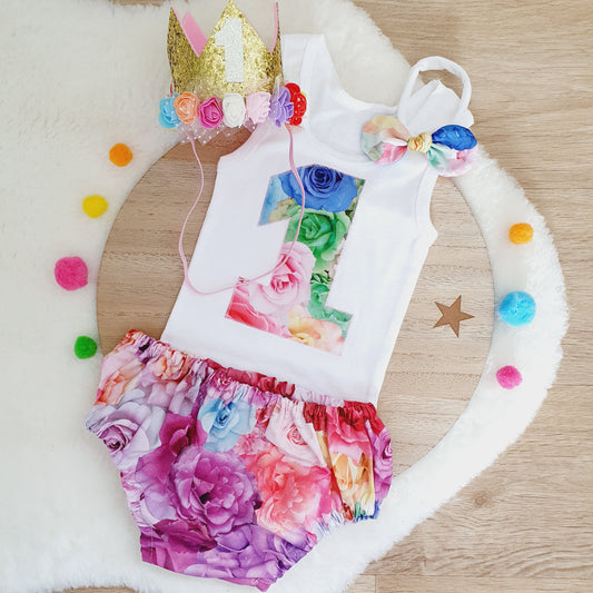 ROSES Girls Cake Smash / 1st Birthday Outfit, Size 0