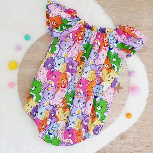 CARE BEARS print Baby Girl Playsuit, Size 0, 1st Birthday / Cake Smash Outfit