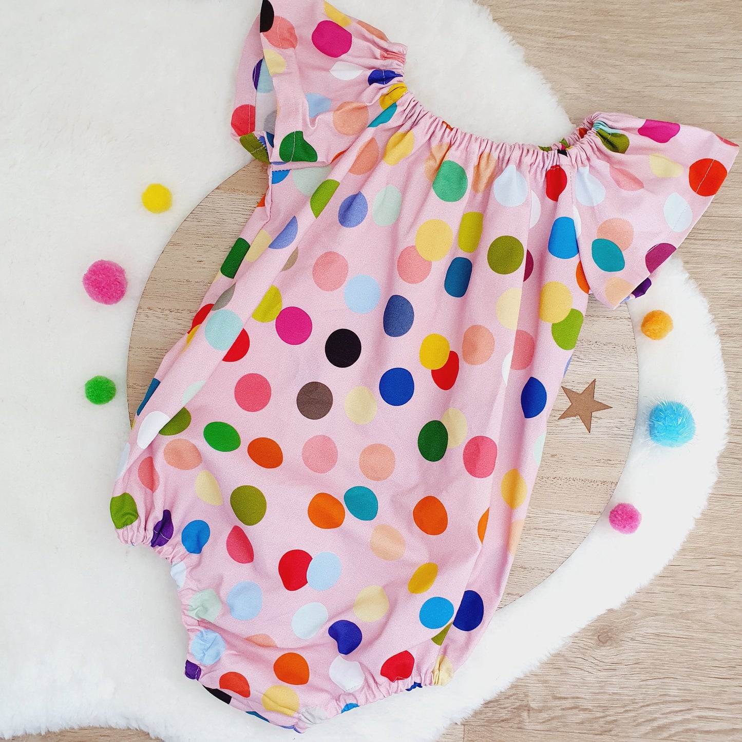 DOTTY print Baby Girl Playsuit, Size 1, 1st Birthday / Cake Smash Outfit