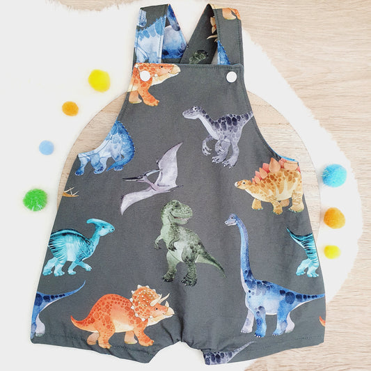 DINOSAURS print Overalls, Baby Overalls, Short Leg Romper, Size 1