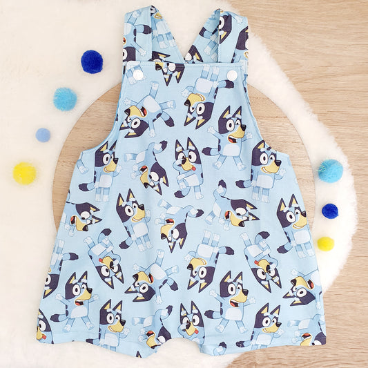 BLUE DOG print Overalls, Baby Overalls, Short Leg Romper, Size 1