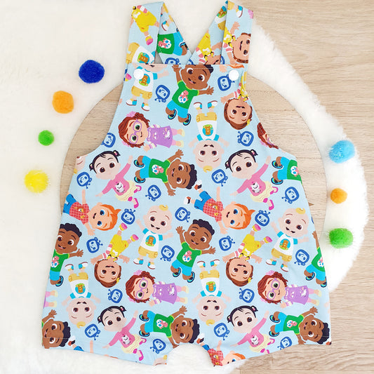 COCOMELON print Overalls, Baby Overalls, Short Leg Romper, Size 1