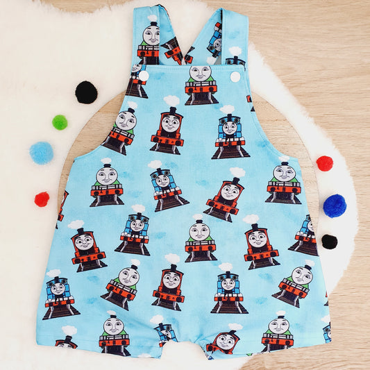 THOMAS print Overalls, Baby Overalls, Short Leg Romper, Size 1