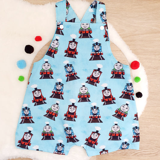 THOMAS print Overalls, Baby / Toddler Overalls, Short Leg Romper, Size 2