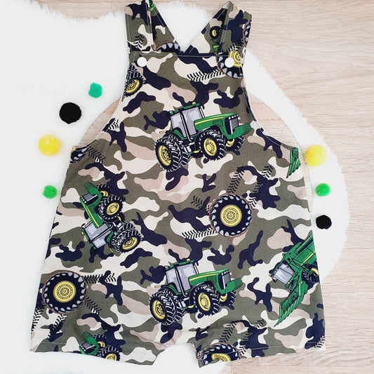 TRACTOR print Overalls, Baby / Toddler Overalls, Short Leg Romper, Size 2